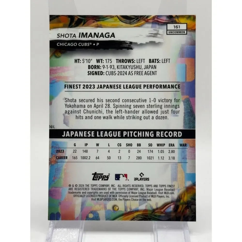 2024 Topps Finest Shota Imanaga Rookie Gold Refractor 7/25 SP Chicago Cubs RC
